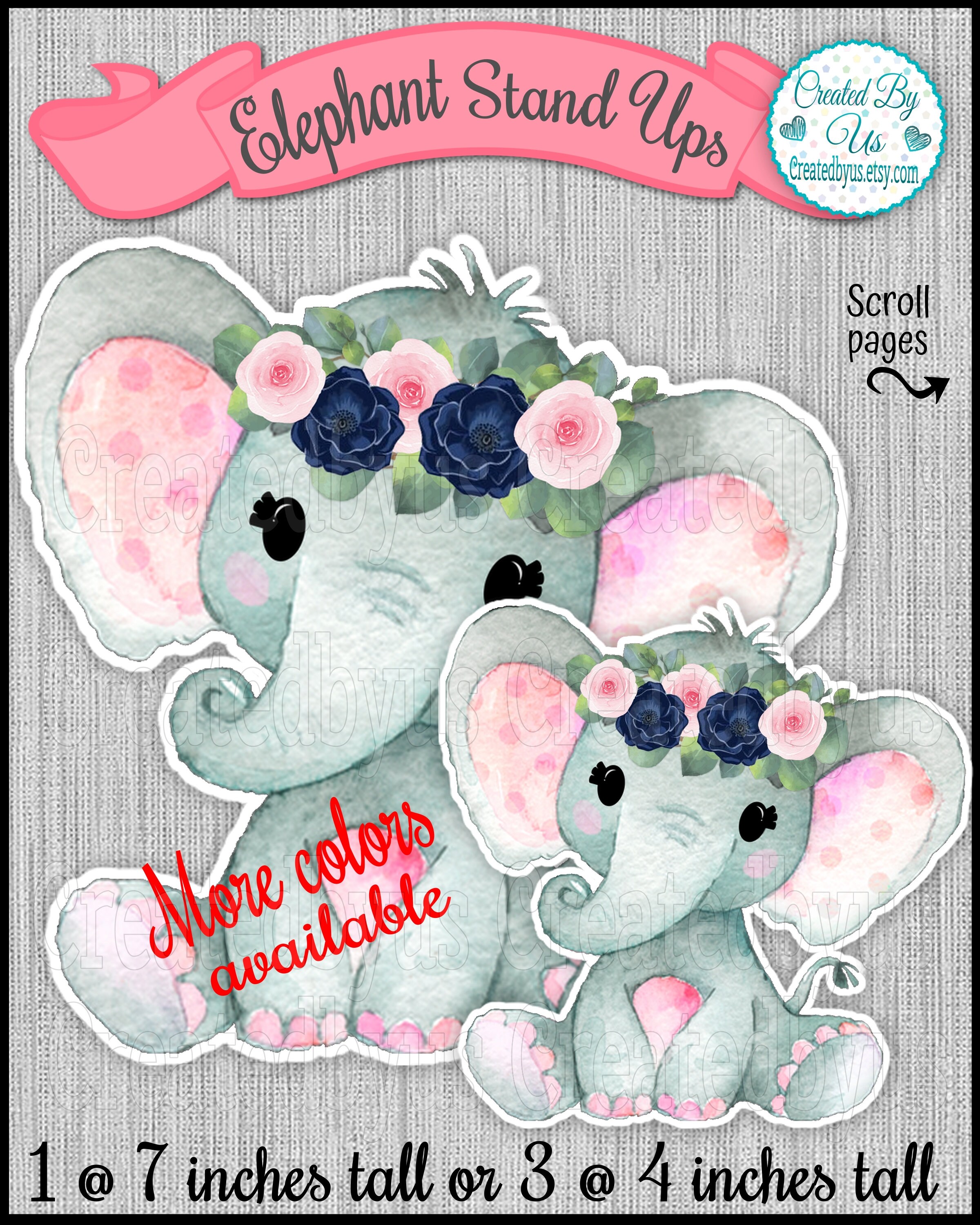 Girl Baby Elephant stand up cutouts for party decorations Girl baby shower Navy Pink Floral Elephant centerpiece decorations