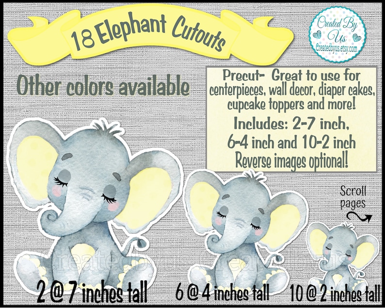 Baby Boy Elephant cutouts party decoration Little peanut baby shower Yellow It/'s a Boy watercolor sleeping Elephant 1st Birthday 18 Die cuts