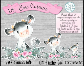 Girl Baby Cow cutouts party decorations Little cow baby shower cake topper Floral cow centerpiece decorations 1st Birthday decor 18 Die cuts