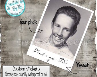 Custom Birthday Stickers Vintage stickers Personalized Stickers Waterproof stickers Retro Birthday Custom Face stickers Birthday decorations
