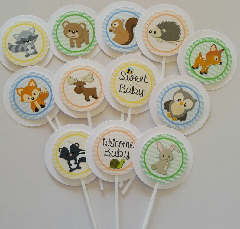 Woodland Cupcake Toppers Woodland Baby Boy Shower Decorations Etsy