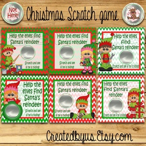 Childrens Christmas Scratch Off game Cards Christmas Party Game scratch tag Family Party Scratch off game Christmas game Santa 12 Precut