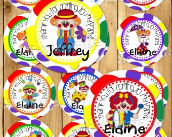 Circus Birthday stickers Party favor Clown tags Thank you tag Gift tag Circus toppers Cupcake tags Birthday Party tags PRECUT Personalized