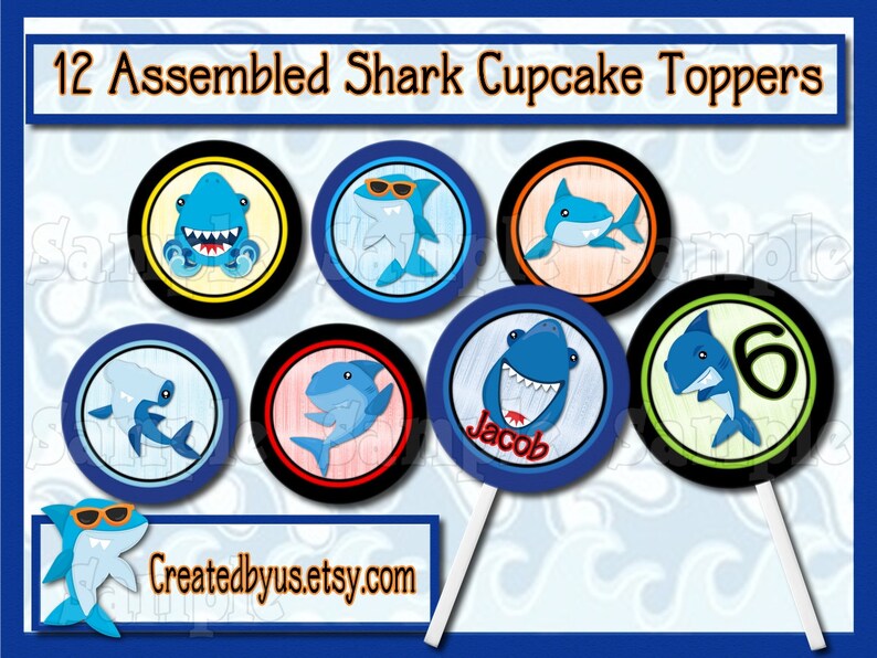 Shark Cupcake Toppers Shark Party Decorations Shark Birthday Etsy
