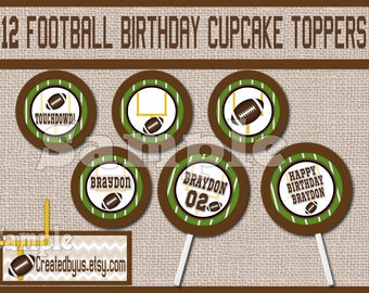 Football Cupcake Toppers Sports Birthday Party Decorations Custom Football favors cupcake picks Sports cake toppers cupcake top 12 assembled