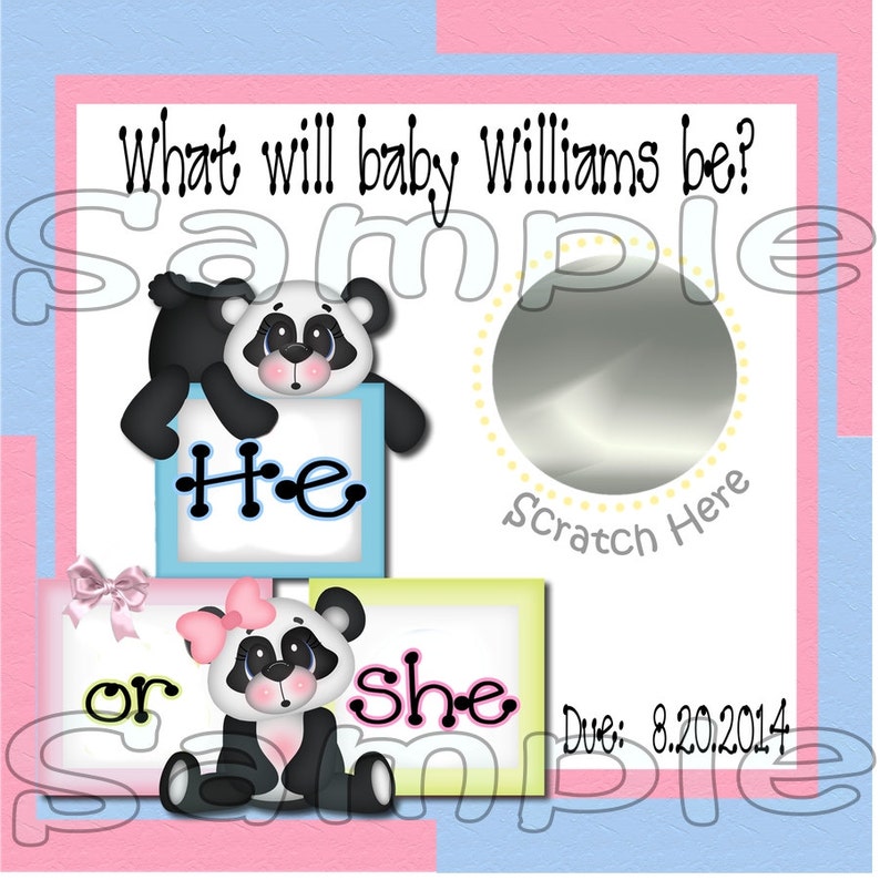 Gender Reveal scratch off cards Panda Bear Baby Pregnancy announcement cards gender announcement cards Baby boy Baby girl 12 Precut printed