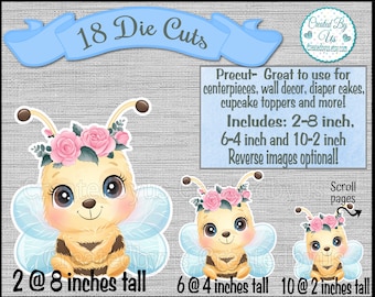 Girl Baby bee cutouts party decorations Bee baby shower Baby Bee centerpiece decorations Bee 1st Birthday table decoration 18 Die cuts