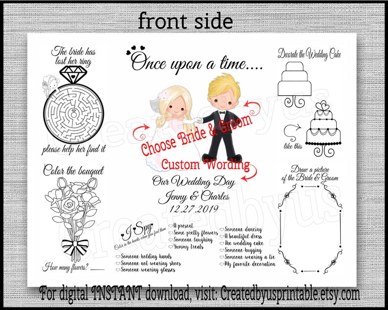 Custom Wedding Coloring Placemats Kids Wedding Activities Etsy