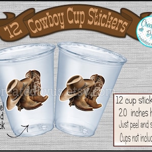 Cowboy party cup stickers Cowboy boots Disposable cup stickers Cowboy Party Treat bag sticker Cowboy birthday Party Cowboy baby shower decal