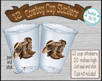 Cowboy party cup stickers Cowboy boots Disposable cup stickers Cowboy Party Treat bag sticker Cowboy birthday Party Cowboy baby shower decal