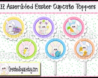 Easter Cupcake Toppers Easter Decorations Custom food picks Bunny rabbit cake toppers Easter party toppers Spring toppers 12 assembled