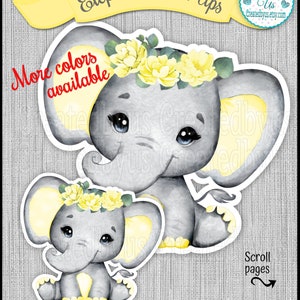 Girl Baby Elephant stand up cutouts party decorations Girl baby shower decorations Yellow Baby Elephant centerpiece 1st Birthday table decor