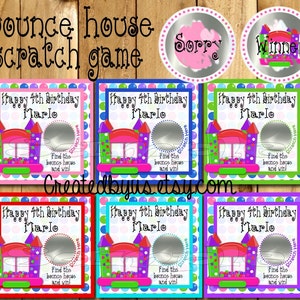 Bounce House Birthday game Happy Birthday Scratch Off Cards Girl Jump Party game cards Party Scratch off tickets lottery cards 12 Precut