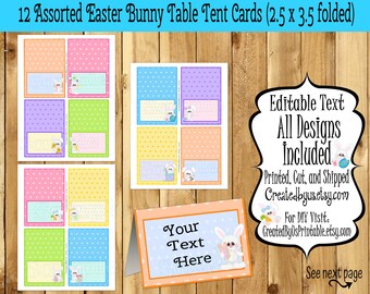 Easter food tent cards Easter Bunny tent cards Name cards Place cards Birthday Table decorations baby shower food labels decor 12 PRECUT