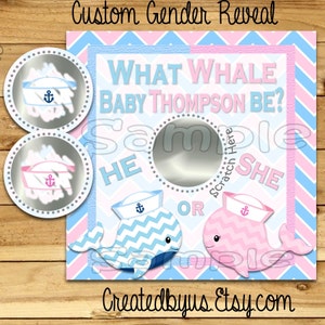 Gender Reveal game scratch off cards Whale Pregnancy announcement cards gender announcement cards Gender party Baby boy Baby girl 12 Printed