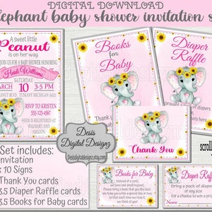 Baby Girl Elephant Cupcake Toppers Watercolor elephant with Sunflowers Baby shower party cupcake picks Double Sided cake top 12 assembled image 4