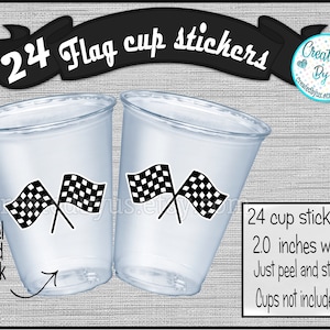 Racing party cup stickers Checkered flag sticker Racing birthday decal Race car sticker Finish line Disposable cup sticker Treat bag sticker