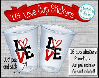 Valentine party cup stickers Valentines day cup stickers disposable cup stickers Valentines day love stickers Valentines favors Party Favors