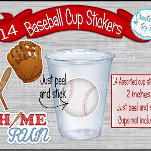 Baseball party cup stickers Baseball cup sticker Baseball Birthday Cup sticker Baseball Party Favor Disposable cup sticker Treat bag sticker