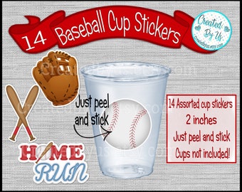 Baseball party cup stickers Baseball cup sticker Baseball Birthday Cup sticker Baseball Party Favor Disposable cup sticker Treat bag sticker