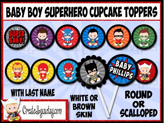 Baby Boy Superhero Cupcake Toppers Super Hero Baby Shower Etsy