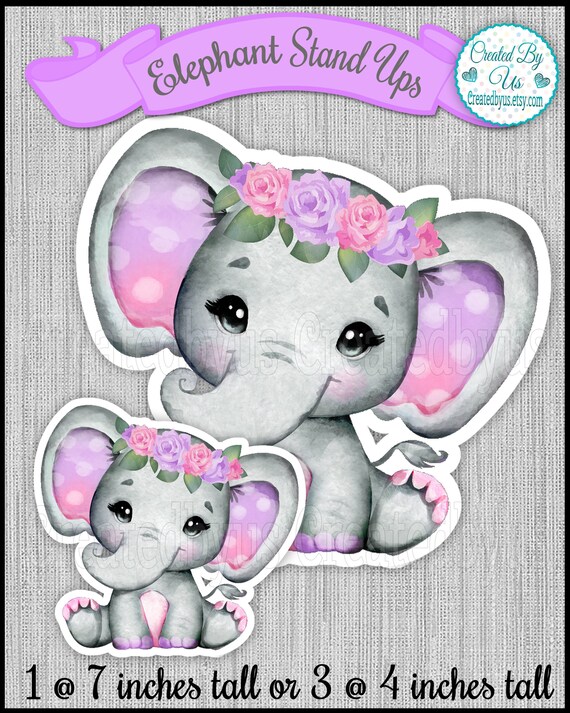 Girl Baby Elephant stand up cutouts party decoration Girl baby shower  decorations Pink Purple Baby Elephant centerpiece Birthday table decor