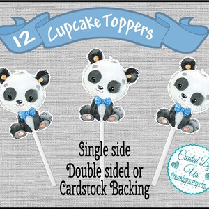 Boy Baby Panda Cupcake Toppers Cute Panda Baby boy shower Panda Birthday party favors cupcake picks Double Sided cake topper 12 assembled