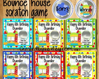 Bounce House Birthday game Happy Birthday Scratch Off Cards Boy Jump Party game cards Party Scratch off tickets lottery cards 12 Precut