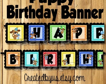 Puppy Birthday Banner puppy dog party banner dog decorations decor puppy theme 1st birthday name banner doggy sign puppy party printed