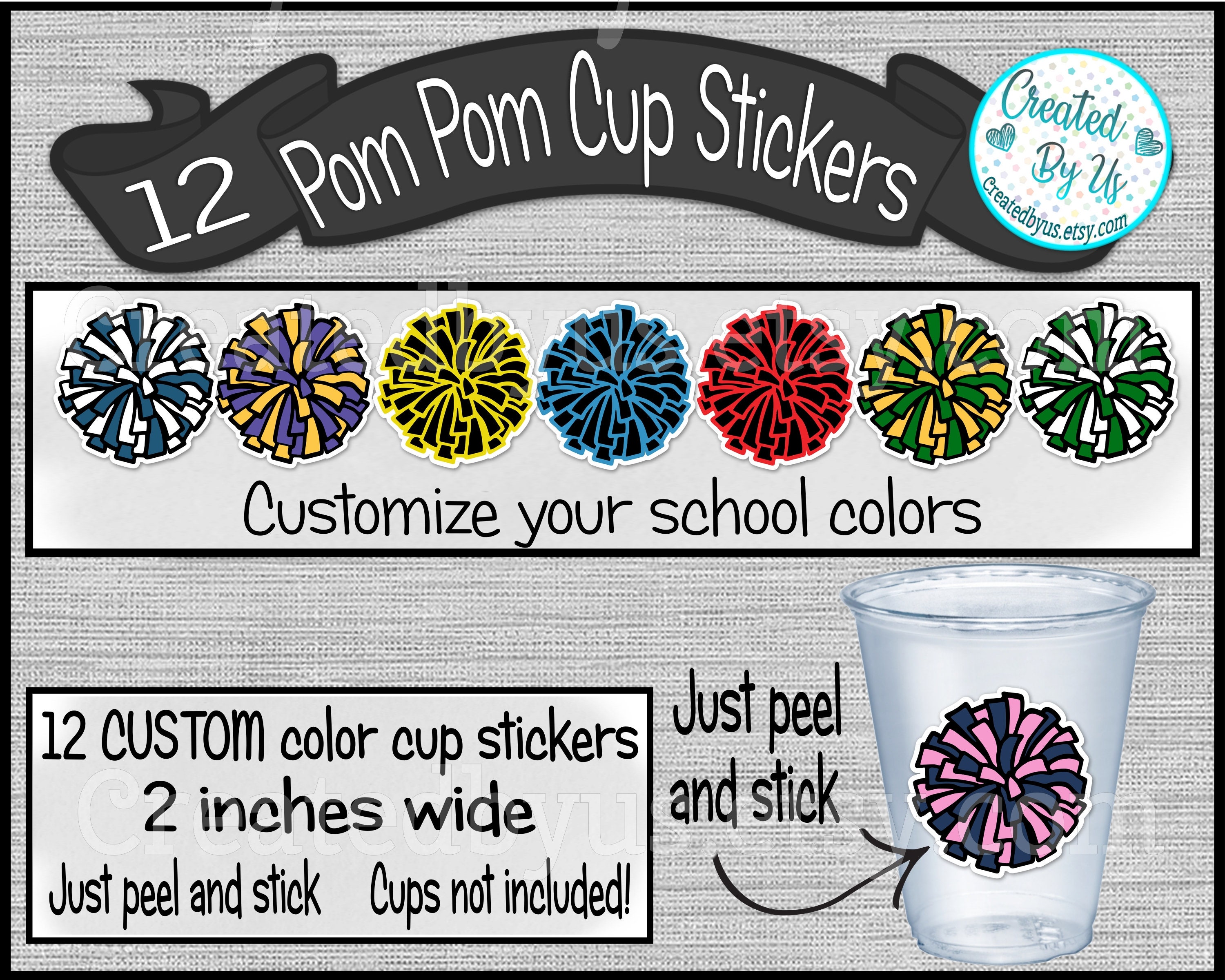 Cheerleading Party Cup Stickers Pom Pom Cup Stickers Cheer Party Cup ...