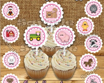 12 Birthday Party Farm animal cupcake toppers Barn Cupcake Toppers Birthday cupcake sticks Party decorations Cake topper cake decorations