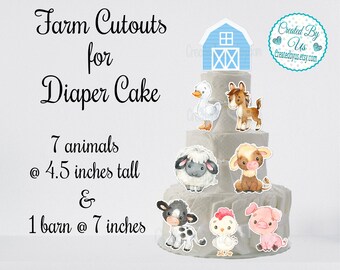 Farm Diaper Cake cutouts Barnyard decorations Blue Barnyard Baby Shower Centerpiece decorations Farm Animal baby shower decor Barn Animals