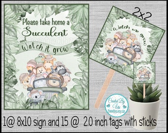 Baby safari Watch me grow Succulent tags succulent favors Jungle safari Baby shower favors Baby succulent tag Baby Zoo favor baby gift favor