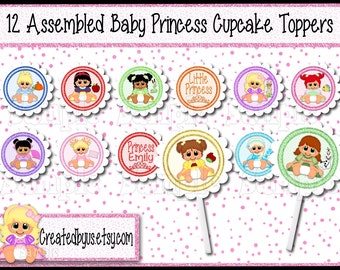 Baby Princess Cupcake Toppers Little Princess Baby Shower Princess Party Decorations Custom food picks Royal party cake toppers 12 assembled