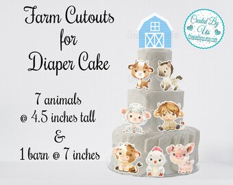 Farm Diaper Cake cutouts Barnyard decorations Farm Animal baby shower decor Blue Barnyard Baby Shower Centerpiece decorations Barn Animals