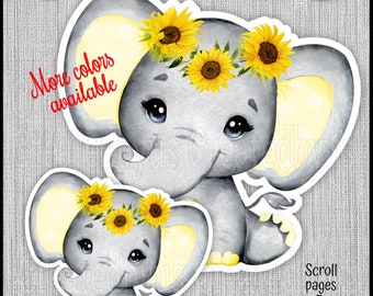 Yellow Sunflower baby girl Elephant stand up cutouts party decorations Girl baby shower centerpiece decorations 1st Birthday table decor