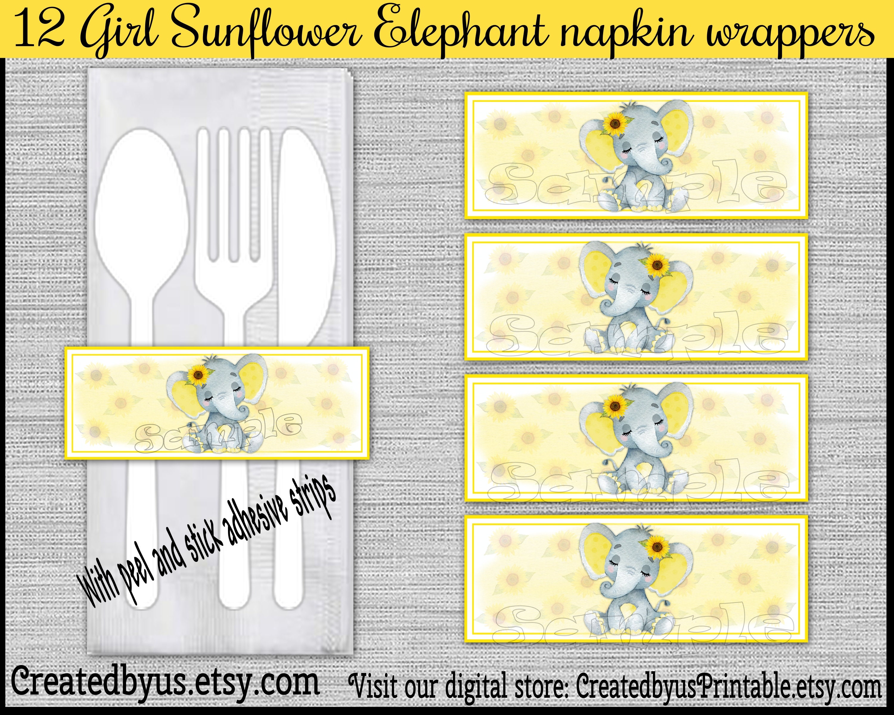 Sleeping Baby girl Elephant Napkin wraps Baby shower Decoration Sunflower Baby elephant napkin bands Paper napkin ring holder