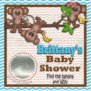 Monkey Baby Scratch off cards Baby boy Shower Game Scratch tags Party Scratch off game Favor Invitations Scratch off tags 12 Precut  printed