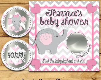 Girl Baby Shower game Baby girl shower ideas Custom game cards Elephant Baby shower Scratch off card Scratch off favor 12 Precut printed