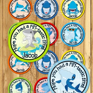 Shark Thank you stickers Party favor tag Pool party tags Gift tags Cupcake toppers Shark Birthday Party beach party PRECUT Personalized