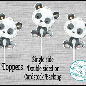 Boy Baby Panda Cupcake Toppers Watercolor Cute Panda Baby shower Birthday party favors cupcake picks Double Sided cake topper 12 assembled
