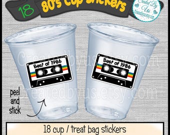 80s Cassette Tape Stickers, 40th Birthday Party Favors (18 pc)
