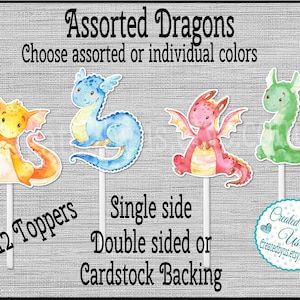 Dragon Cupcake Toppers Dragon Baby shower Dragon Birthday party favors cupcake picks Double Sided cake topper Dragon Babies 12 assembled