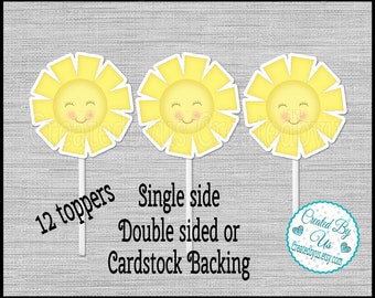 Sunshine Cupcake Toppers You are my sunshine Birthday Party Sunshine party favors cupcake picks Double Sided cake top cup cake 12 assembled