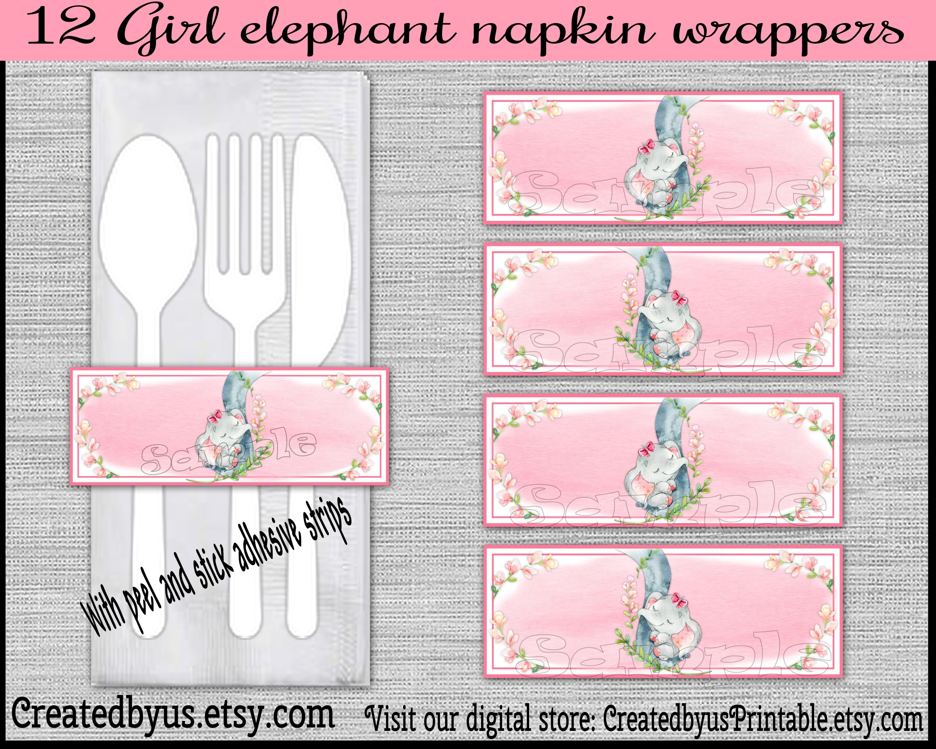 Mommy and Baby girl Elephant Napkin wraps Baby shower Decoration Baby elephant napkin bands Paper napkin ring holder utensil
