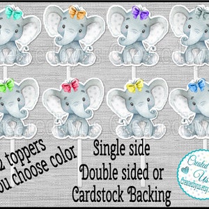 Girl Elephant Cupcake Toppers Watercolor Cute elephant Baby shower cupcake picks Birthday party favors Double Sided cake top 12 assembled