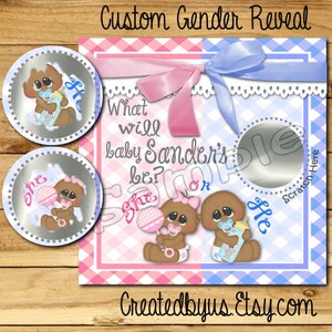 Gender Reveal scratch off cards Baby Pregnancy announcement cards baby gender reveal cards Baby boy Baby girl he or she favor 12 Printed AA