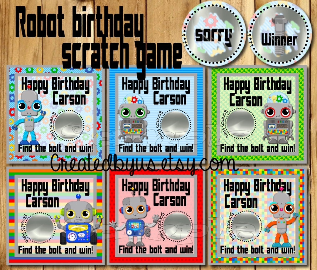 Happy Birthday Scratch off Cards Robot Birthday Party Game Cards Party  Scratch off Ticket Robot Birthday Game Ideas Custom 12 Precut 