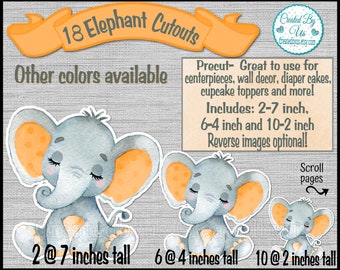 Baby Boy Elephant cutouts party decoration Little peanut baby shower It's a Boy Orange watercolor sleeping Elephant 1st Birthday 18 Die cuts