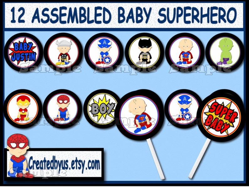 Baby Superhero Cupcake Toppers Super Hero Baby Shower Etsy
